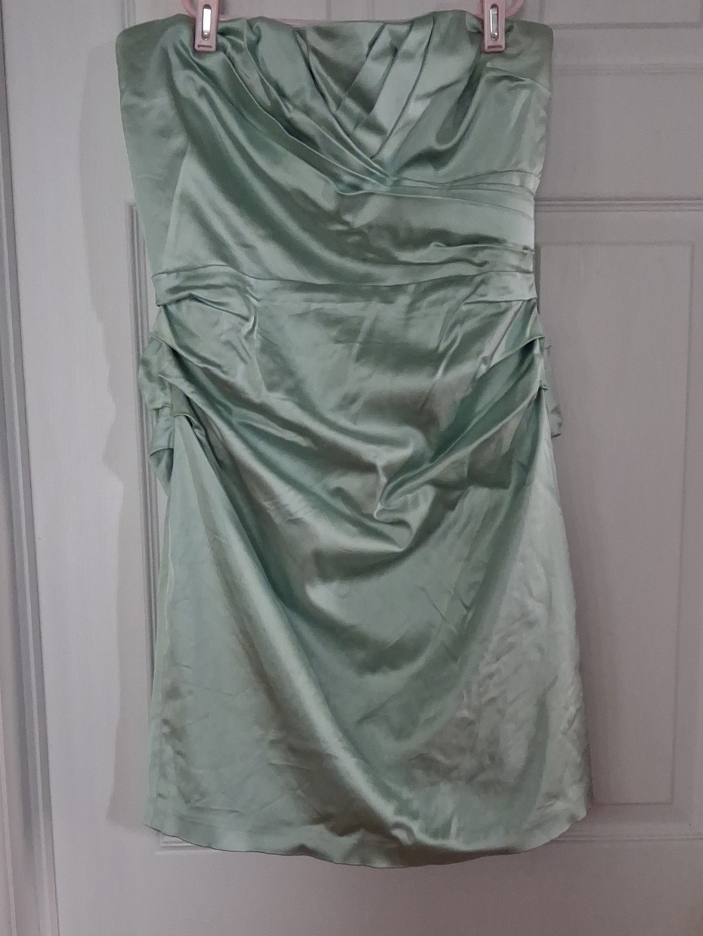 le chateau Strapless Sage Green Satin Cocktail Dress